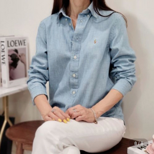 (새상품)폴로 보이즈 샴브레이 데님 셔츠 라이트블루 L