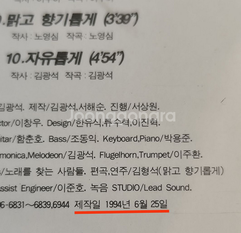 김광석 4집 CD 1994년 초판본--2