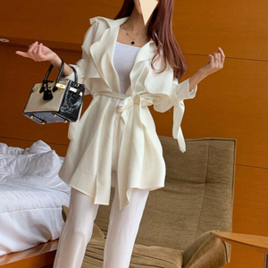 (새상품) 미디기장 예술핏 트렌치 자켓 <블랙>