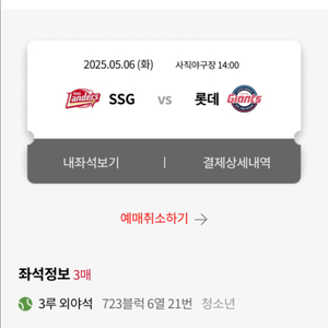 5/6 청소년 롯데 3연석 정가이하 판매