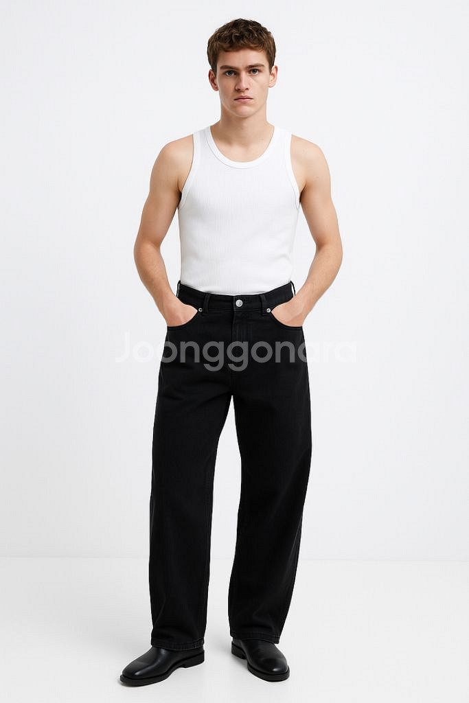 Zara 남성 와이드 블랙진--0