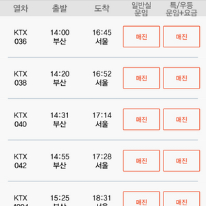부산에서 서울 5월6일 기차표ktz