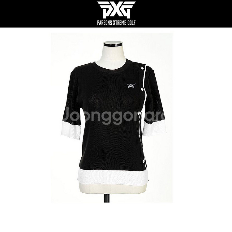 PXG 골프웨어 여성 옆단추 5부 라운드 반팔 니트--4