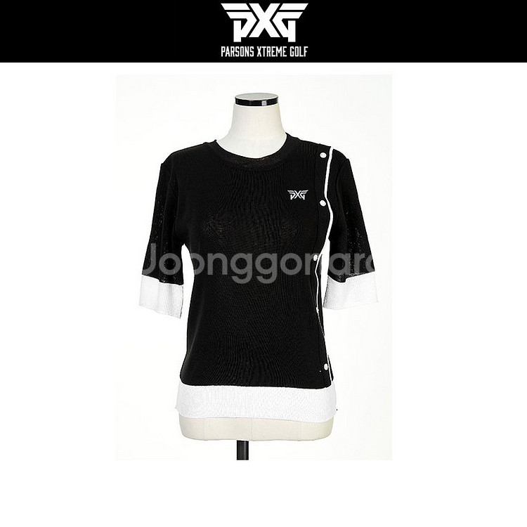 PXG 골프웨어 여성 옆단추 5부 라운드 반팔 니트--4