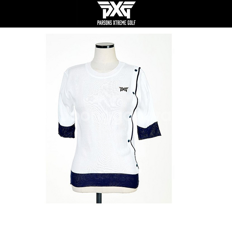 PXG 골프웨어 여성 옆단추 5부 라운드 반팔 니트--5