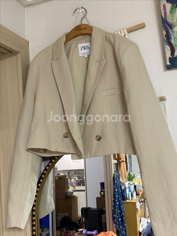자라 크롭 린넨혼방 블레이저 M 베이지--0