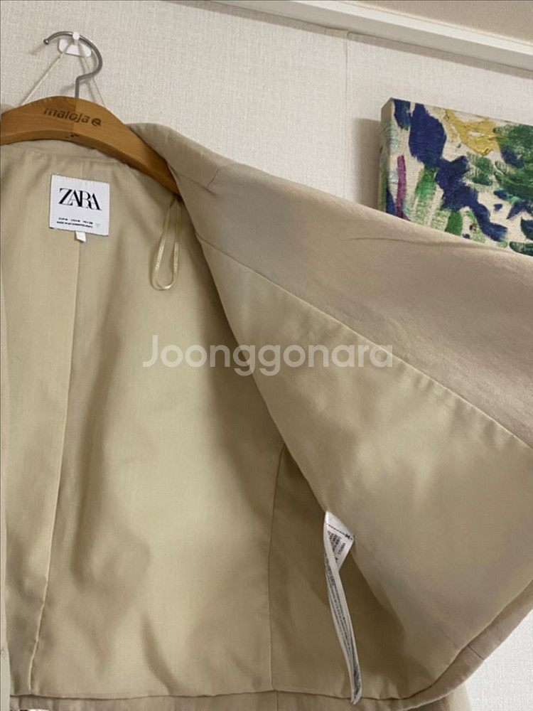 자라 크롭 린넨혼방 블레이저 M 베이지--2