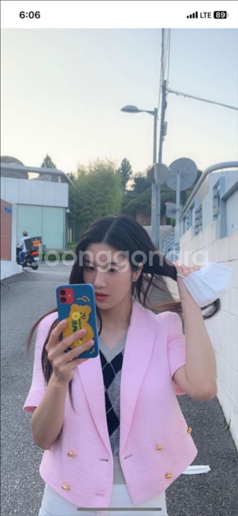 자라 핑크 트위드 크롭 자켓 L--0