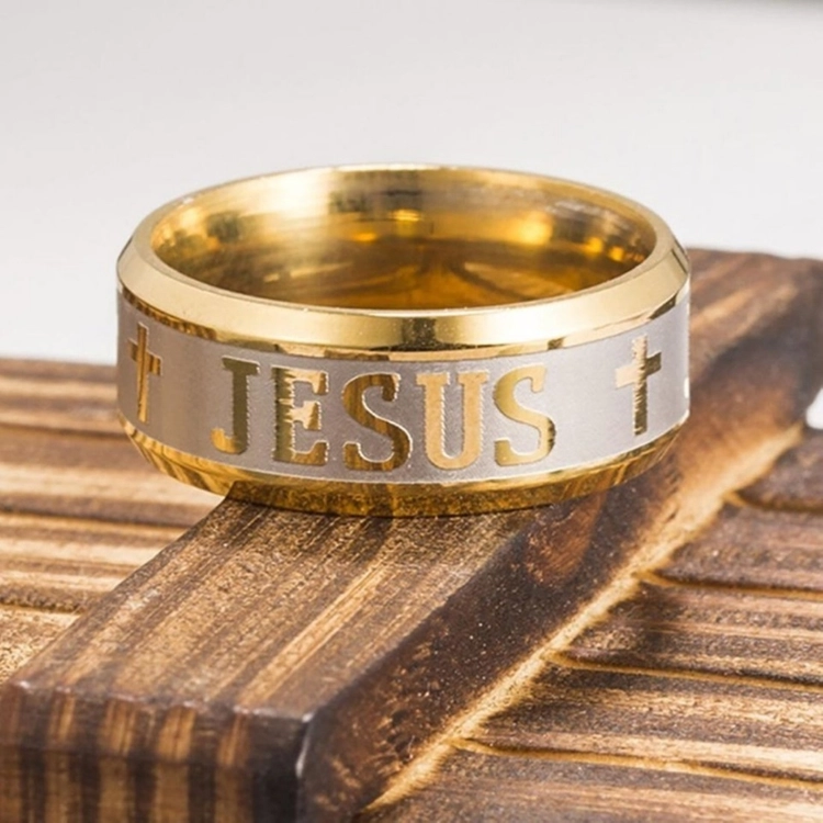 새 골드 십자가 티타늄 스틸 성경 반지 기독교 천주교 교회 성당 예수 십자가 JESUS 남성 여성 남녀공용 종교기념 이미지