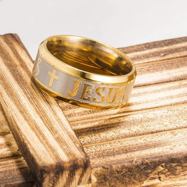 새 골드 십자가 티타늄 스틸 성경 반지 기독교 천주교 교회 성당 예수 십자가 JESUS 남성 여성 남녀공용 종교기념 이미지