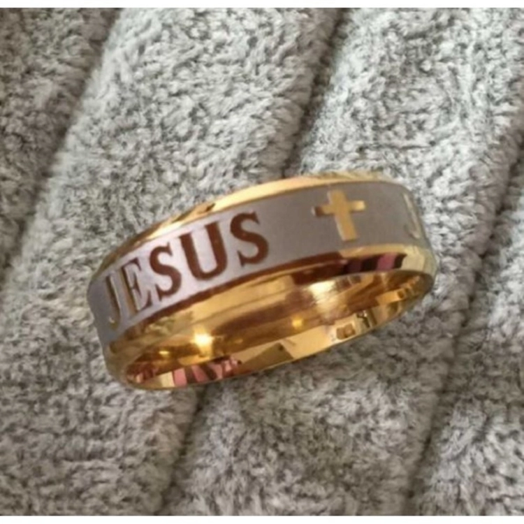 새 골드 십자가 티타늄 스틸 성경 반지 기독교 천주교 교회 성당 예수 십자가 JESUS 남성 여성 남녀공용 종교기념 이미지