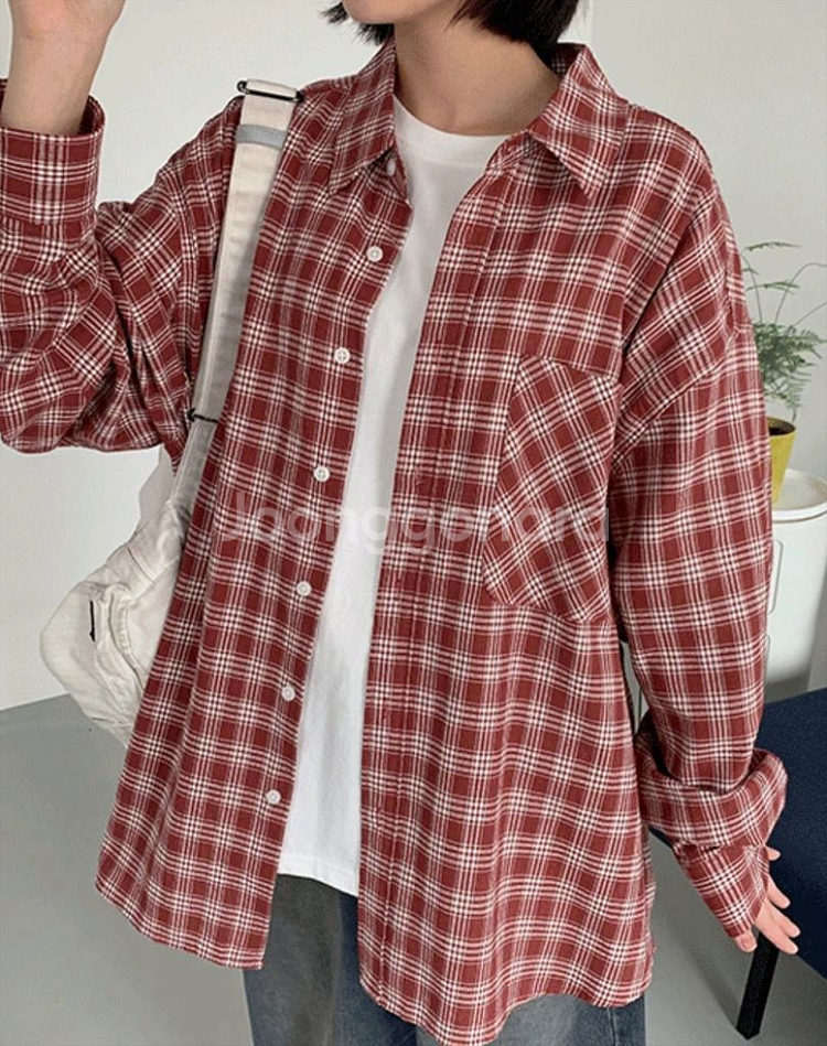 릴키 포켓 체크 오버 셔츠--0