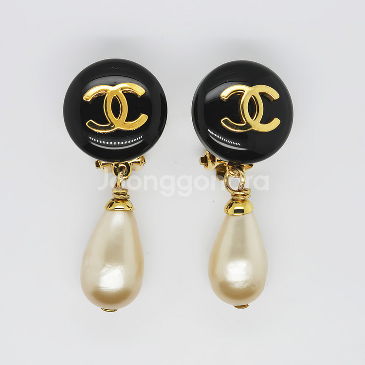 빈티지 샤넬 코코마크 95P 클래식 클립온 귀걸이--0
