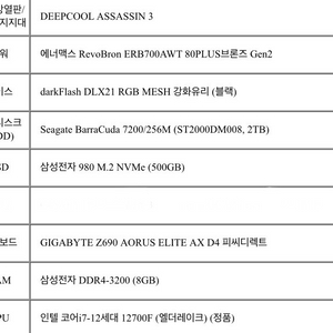 I7-12700F 고사양 게이밍or작업용 조립pc반본체