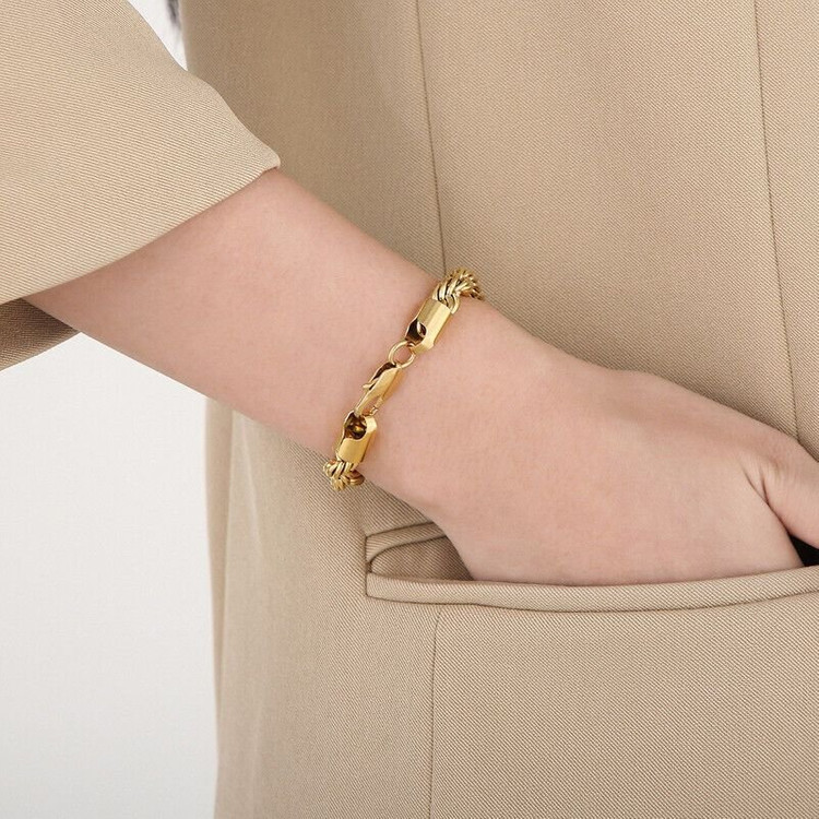 새 17cm 트위스트 팔찌 스테인리스 스틸 금 쥬얼리 악세사리 이미지