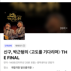 연극 고도를기다리며 5/10 (토)14:00판매합니다