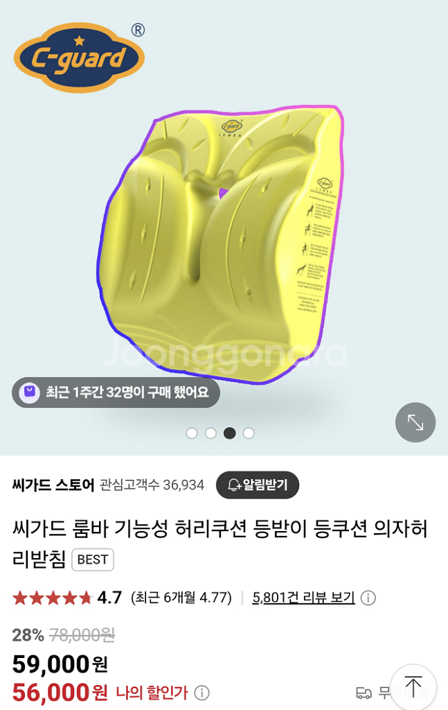 씨가드 룸바 등받이 허리 쿠션--2