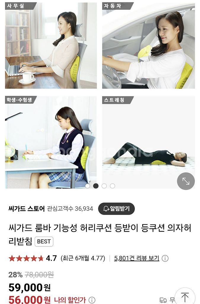 씨가드 룸바 등받이 허리 쿠션--3