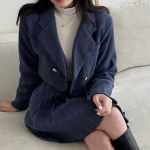 에이블리 블루 울 자켓 스커트 투피스