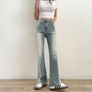 에이블리 연청 하이웨스트 부츠컷 데님 팬츠
