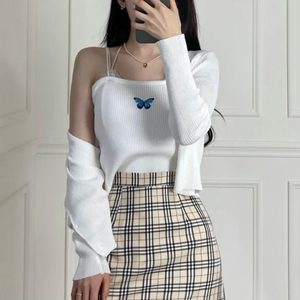 에이블리 화이트 나비 끈나시