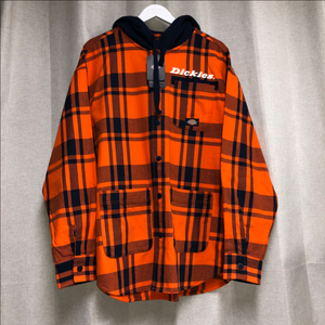 (새상품) Dickies 오렌지 체크 후드 셔츠 (L)