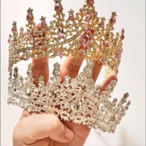 큐빅 장식 티아라 새상품 분홍색
