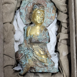 [골동품/불상] 장개석 피난박스 보관 금도금 청동 보살