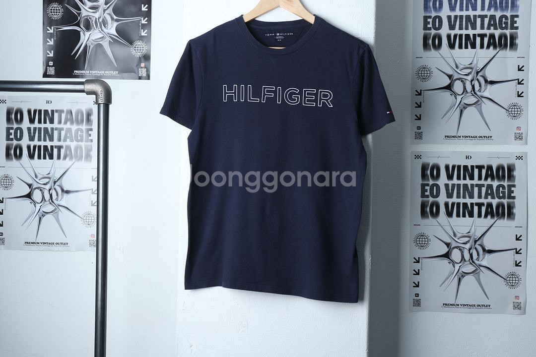 (S) 타미힐피거 반팔 티셔츠 빅로고 네이비 한정판--3