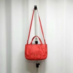 페레가모 ferragamo 주황 레더 간치니 토트겸숄더