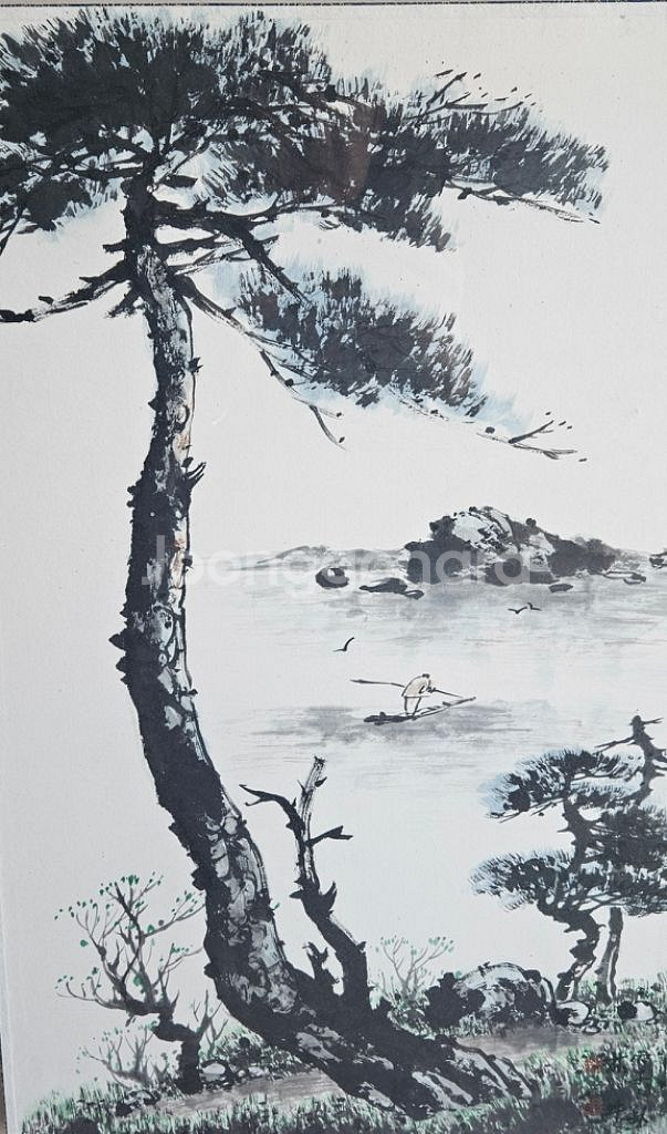 수묵화 소나무 바다 그림 액자 가로63cm 세로91cm--1