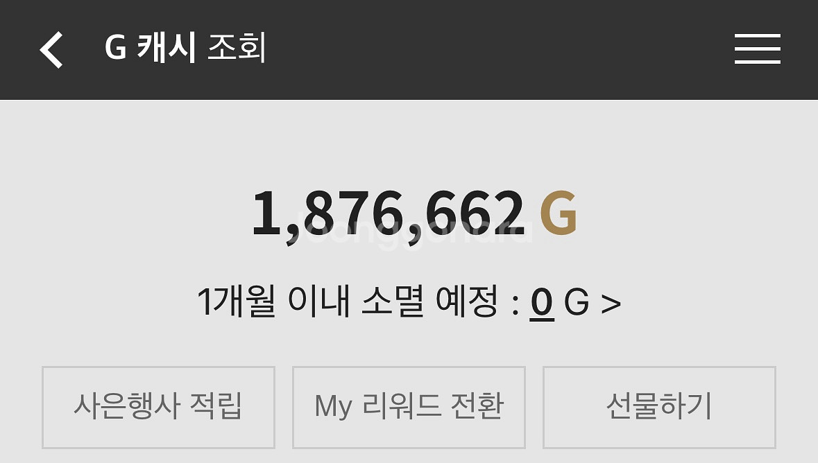 갤러리아 G캐시 1,876,662원--0