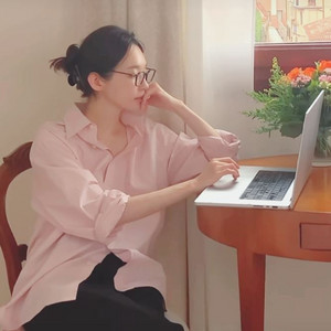 아비에무아 오가닉코튼 포플린 라벨 핑크셔츠 1사이즈