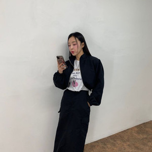 제이핏 벨리타 어깨패드 스트링 윈드 크롭 바람막이 자켓