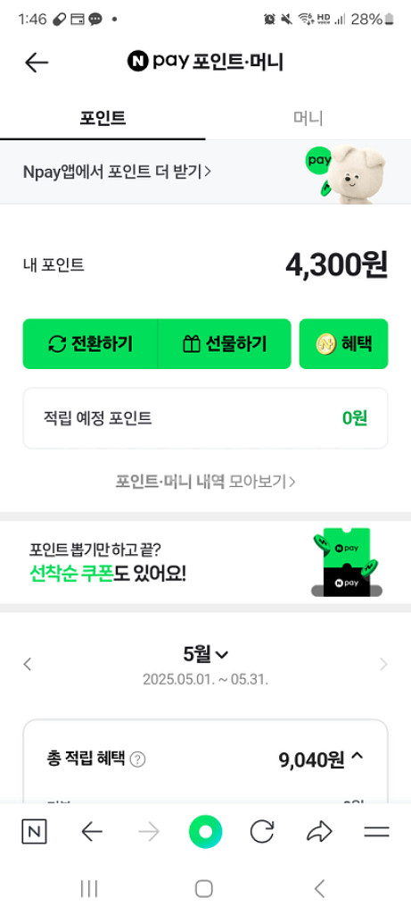 네이버페이 4300포인트--0