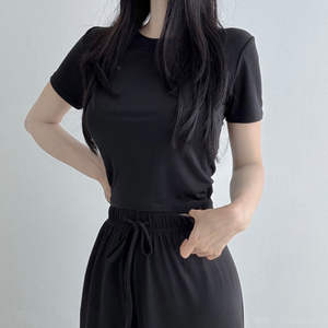 라운드넥 텐셀 찰랑 여름 쿨 크롭 반소매 반팔티