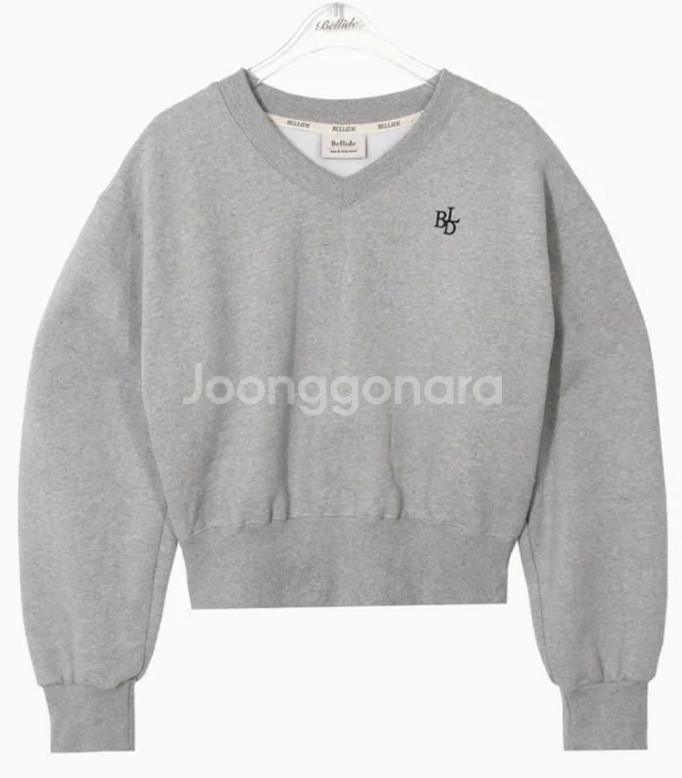 베이델리 벨리드 로고 양기모 탄탄 브이넥 크롭 맨투맨--0