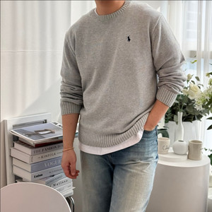 폴로 코튼 크루넥 남성 니트