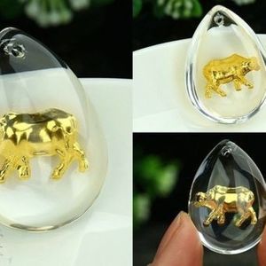 새 소 24K 순금 크리스탈 황금 목걸이