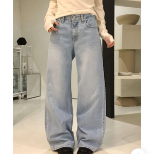 워싱 와이드 데님팬츠 연청 청바지 더블링 에이블리
