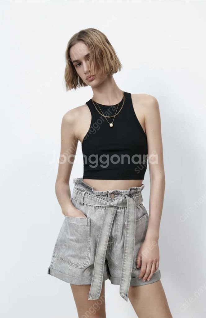 자라 ZARA 밸티드 페이퍼백 배기 버뮤다 팬츠 반바지--5