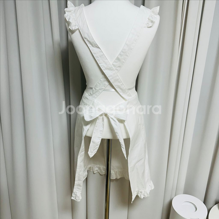 레이스 프릴 화이트 앞치마 공주풍 신혼 카페 미착용--4