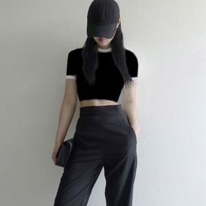 랍빠배색 반팔 크롭티