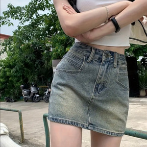 [새상품/속바지포함] 데님 워싱 청치마 L