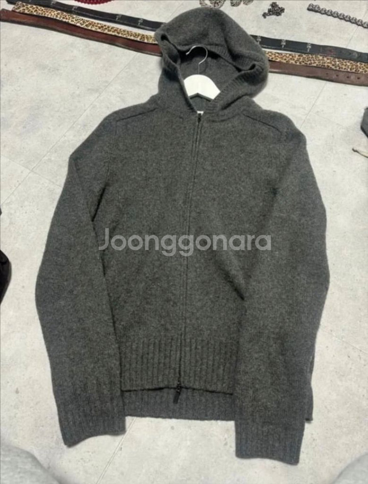 생로랑 캐시미어 차콜 그레이 후드집업--0