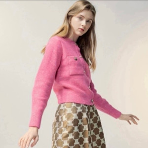 한섬 랑방 글리터 멜란지 니트 가디건(pink)