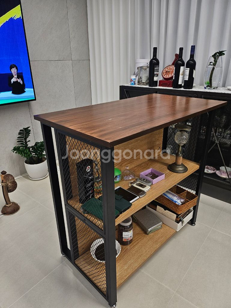 원룸용 폭좁은 2단 선반 아일랜드식탁--9