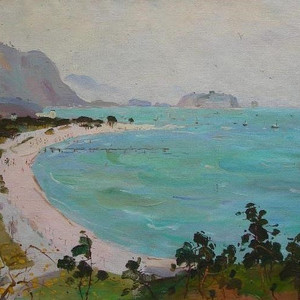 한상익, 송도원에서, 69x38.5cm.
