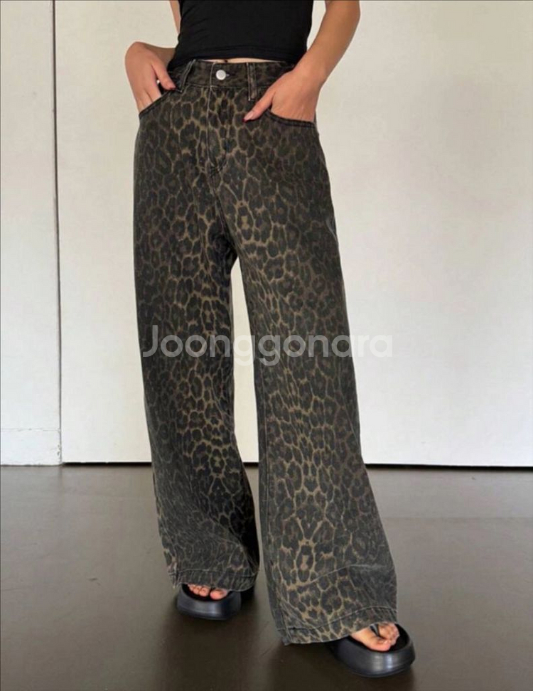 레오파드 와이드팬츠 새상품--1
