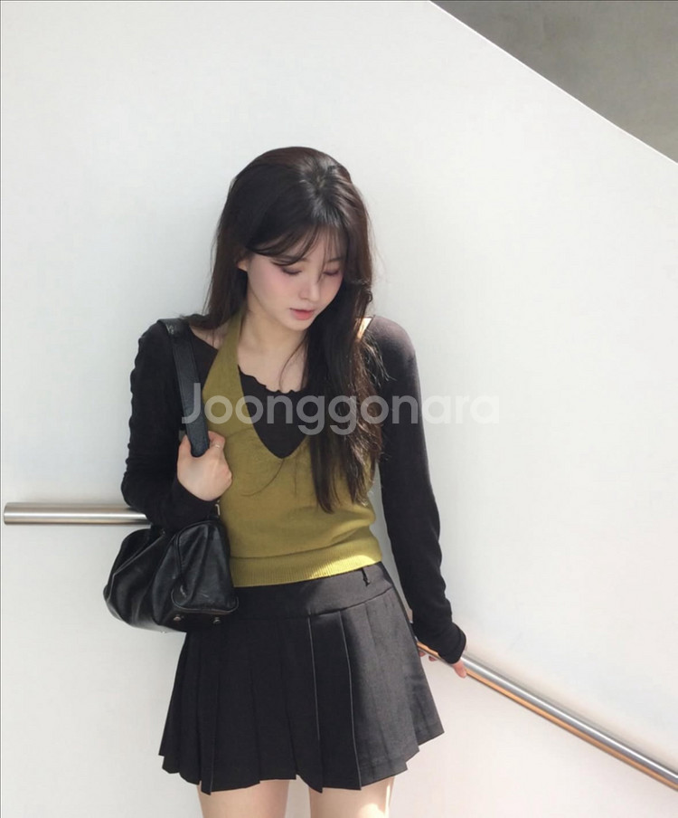 샵모도 홀터넥 가디건 세트 올리브--0